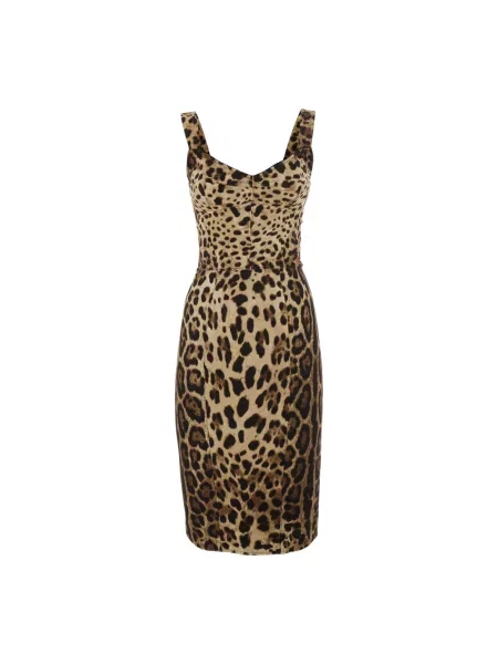 Sukienka midi Dolce And Gabbana w panterkę brązowa