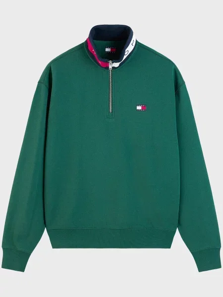 Свитер Tommy Jeans с воротником зеленый