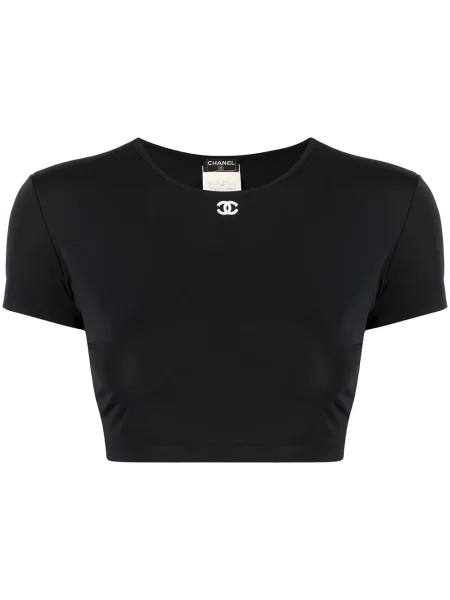 Zkrácené tričko Chanel Pre-owned s autogramem černé