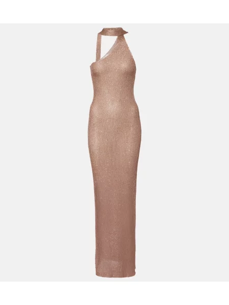 Rochie maxi Bananhot cu un umăr gol de costum maro