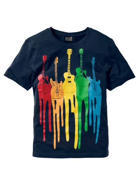 T-shirt z czystej bawełny slim fit niebieska