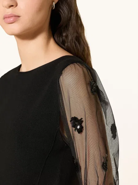 Oui Pletené Tričko Z Kombinace Materiálů S Flitry černá