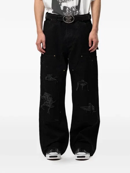 Pantaloni Kamiya zdrențuiți negru