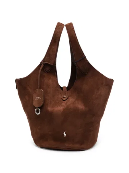 Geantă shopper Polo Ralph Lauren din piele de căprioară maro