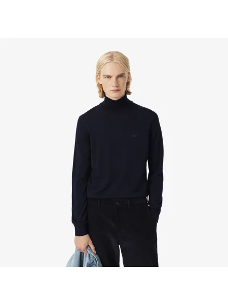 Lacoste Sweter Z Golfem Z Wełny Merino granatowy