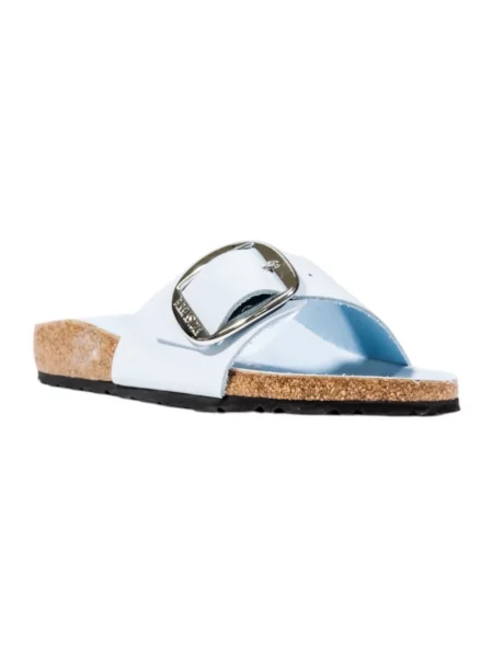 Klapki Birkenstock skórzane na sprzączkę niebieskie