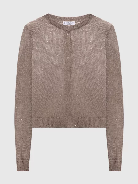 Кардиган з льону і шовку з паєтками Brunello Cucinelli сірий