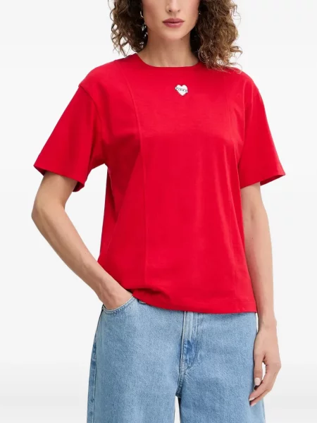 Tricou Pinko cu broderie cu motiv cu inimi roșu