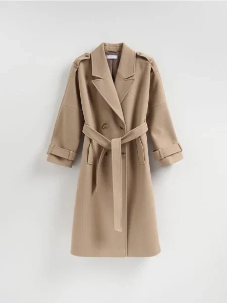Reserved Двобортне пальто з бежевий