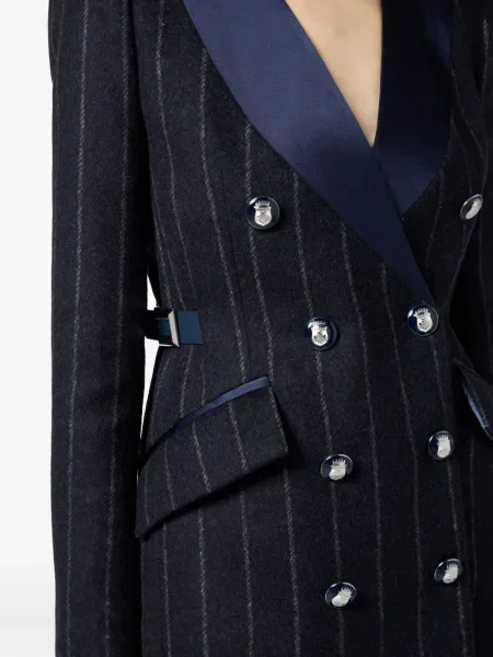 Sacou Elisabetta Franchi din satin cu dungi albastru
