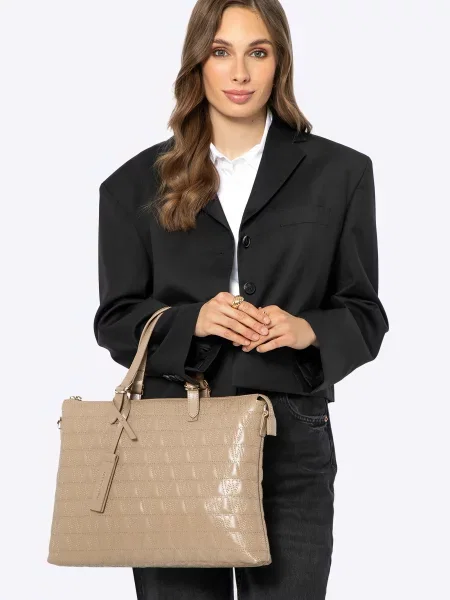 Torba na laptopa w geometryczny wzór beżowa
