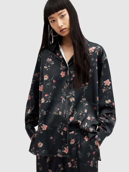 AllSaints camasa Louisa Tanana femei cu guler clasic relaxed negru