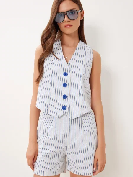 Happiness İstanbul Costum cu pantaloni albastru / piatră gri