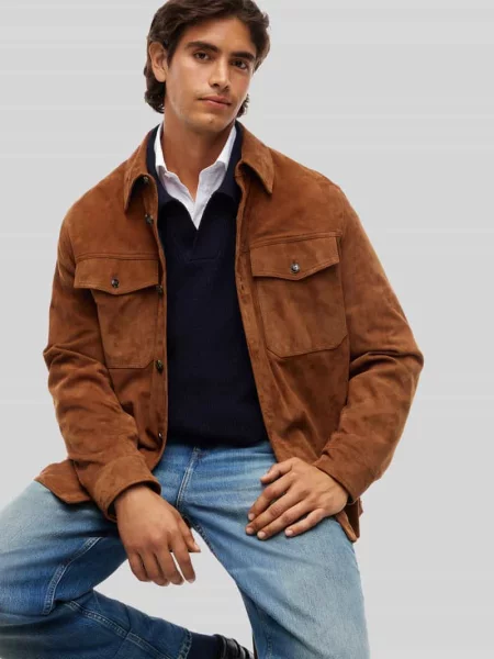 Krój relaxed fit kurtka skórzana z prawdziwego koziego zamszu Tommy Hilfiger