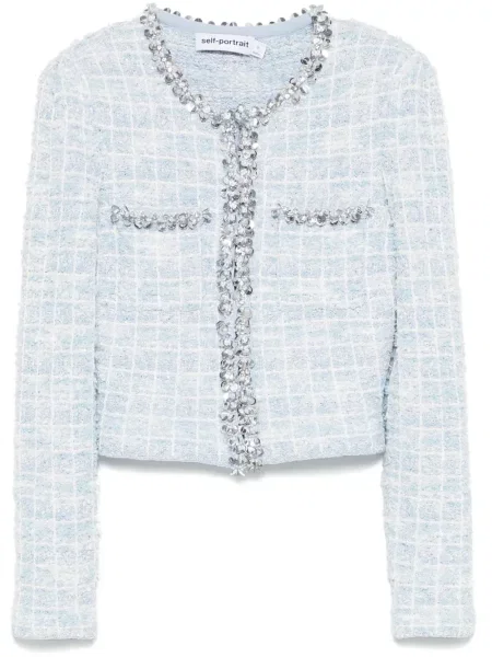 Cardigan Self-portrait în carouri albastru