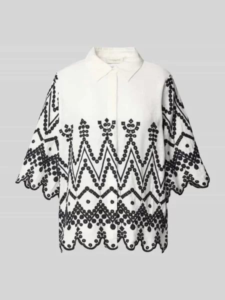 Bluzka z haftami i krytą listwą guzikową Copenhagen Muse biała