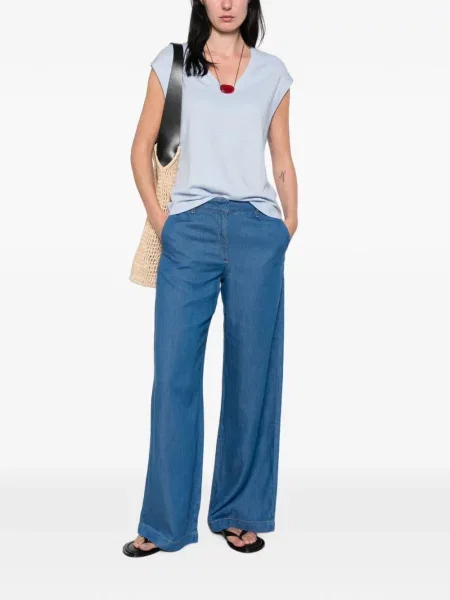 Tricou Maison123 cu decolteu în V albastru