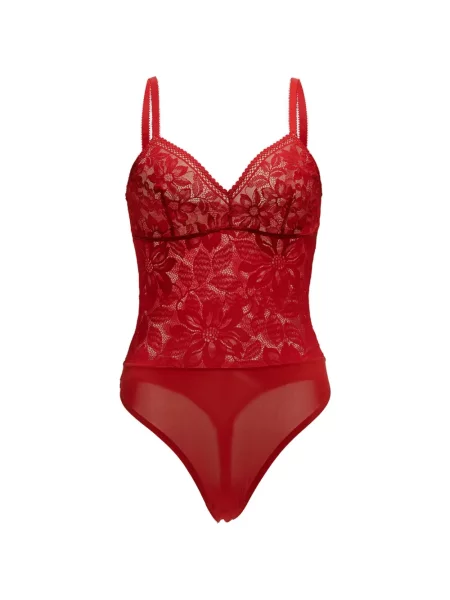 Body Wolford cu model floral din dantelă roșu