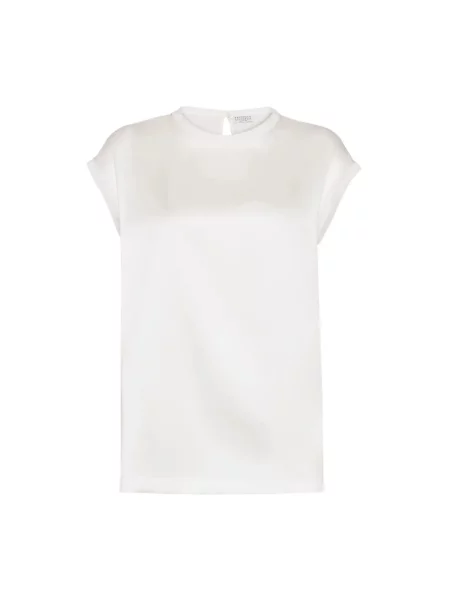 Bluzka Brunello Cucinelli w paski z dżerseju biała