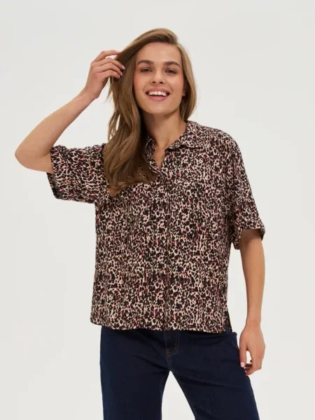 Cămașă Marisse cu imagine cu model leopard negru