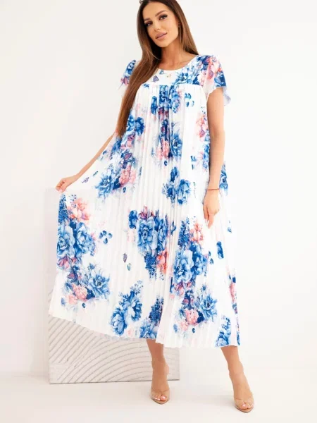 Rochie Kesi Włoski cu model floral albastru