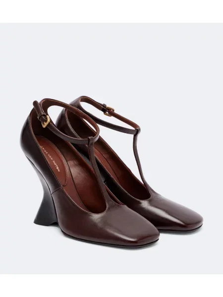 Pantofi cu toc Dries Van Noten din piele cu bretele maro