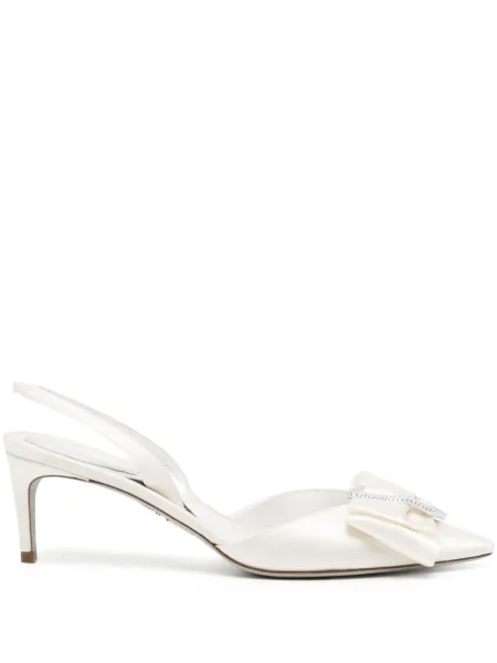 Sandale Rene Caovilla cu funde din piele alb
