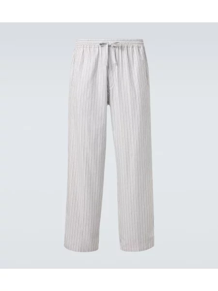 Pantaloni Umit Benan cu dungi din poplin alb