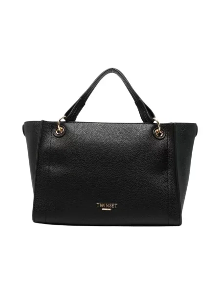 Lniana shopperka Twinset czarna