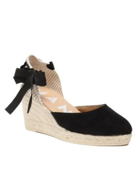 Manebi Espadrile Soft Suede Low Wedge Espadrilles K WL negru