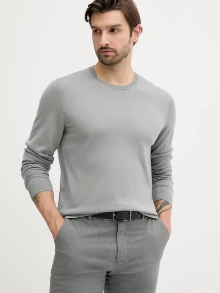 Вълнен пуловер BOSS мъжки от лека материя черно