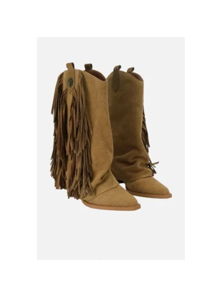 Botki Kurt Geiger z frędzli zamszowe brązowe