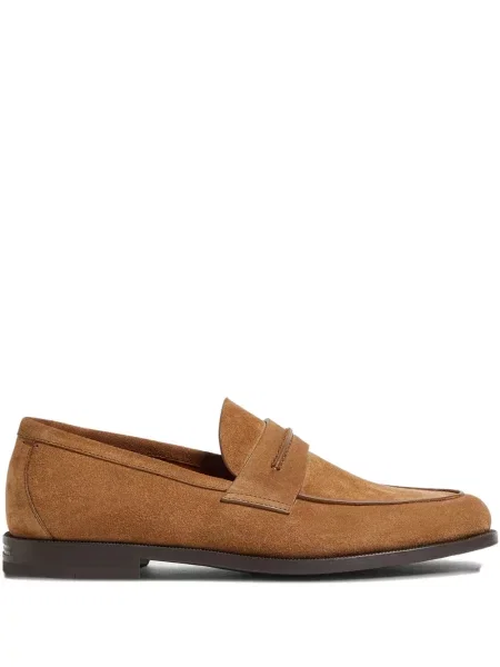 Pantofi loafer Zegna din piele de căprioară maro