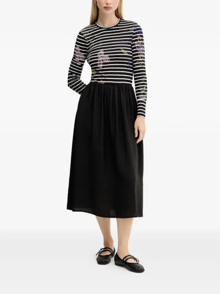 Sukienka midi Desigual w paski z nadrukiem do kolan czarna