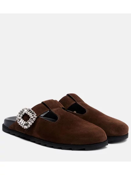 Papuci tip mules Roger Vivier din piele de căprioară maro