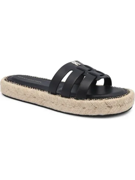 Tommy Hilfiger bőr papucs AUTHENTIC FLAT LTHR ESPADRILLE női platformos fekete