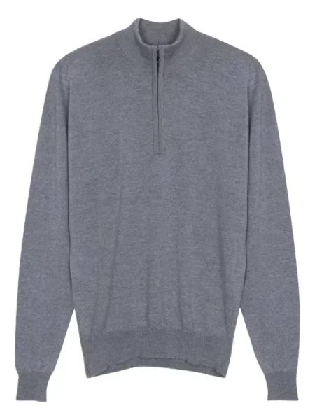 Pulover John Smedley de lână de jumătate de fermoar gri