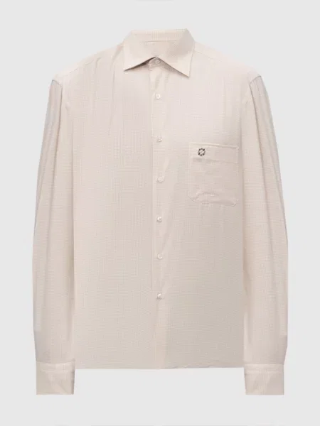 Сорочка в клітинку з кашеміром Stefano Ricci бежева