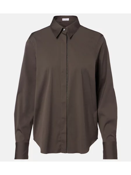 Bluză Brunello Cucinelli din poplin maro
