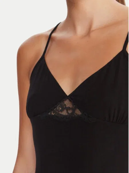 Hunkemöller Nočná košeľa Jersey Slip Slim Fit čierna