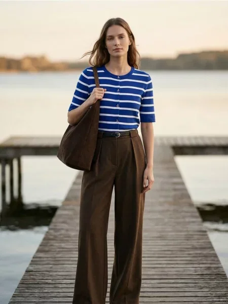 Блузка з тканини з високим вмістом синій