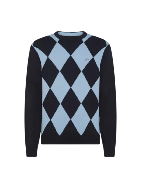 Sweter Sun68 z kaszmiru z wzorem argyle niebieski