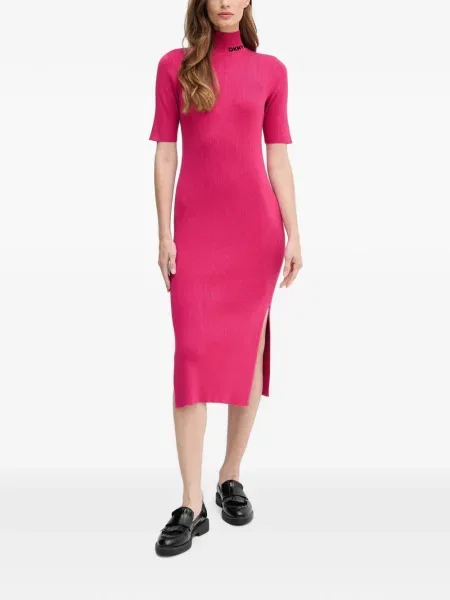 Rochie midi Dkny cu broderie tricotate roz