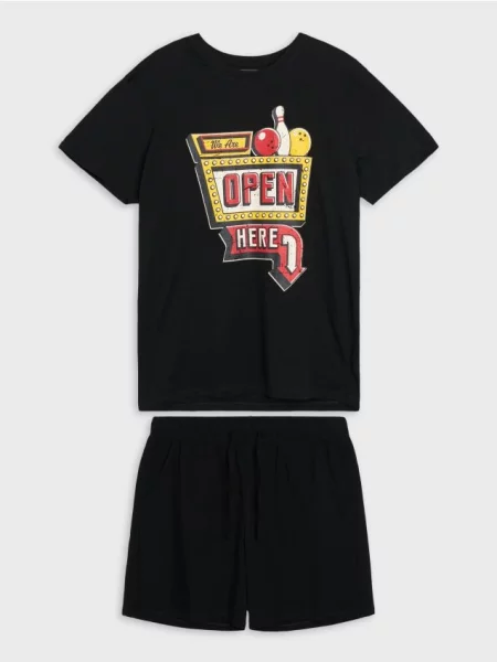 Sinsay piżama dwuczęściowa z nadrukiem czarny