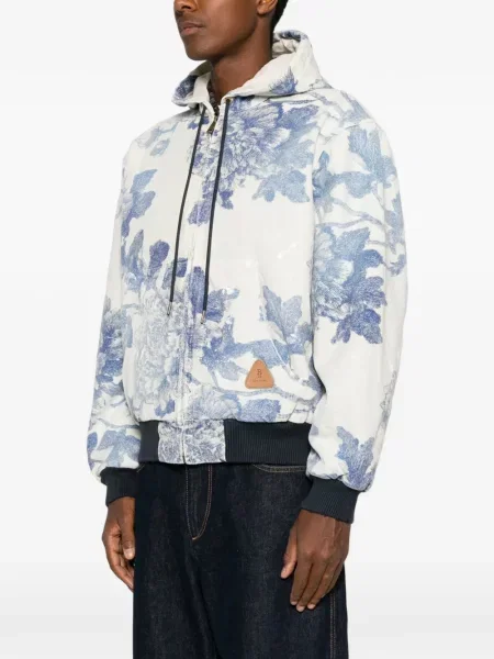 Geacă R13 cu model floral cu glugă cu imagine alb