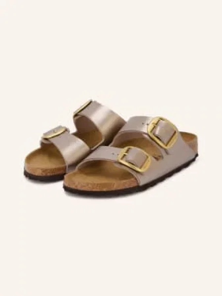 Klapki Birkenstock skórzane na sprzączkę beżowe