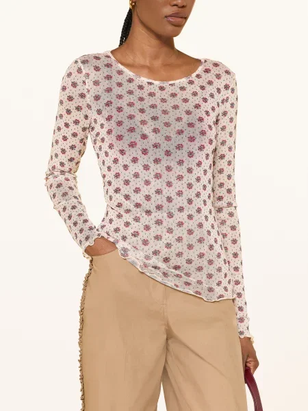 Claudie Pierlot Koszulka Z Długim Rękawem Z Siateczki beige beżowa