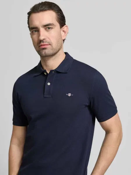 Koszulka polo o kroju slim fit z wyhaftowanym logo Gant granatowe