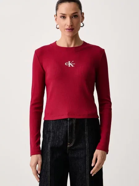 Calvin Klein Jeans tričko s dlouhým rukávem s červené
