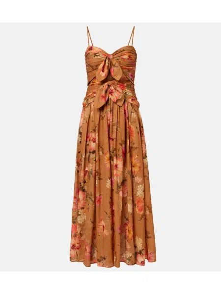 Rochie maxi Zimmermann de mătase cu model floral maro